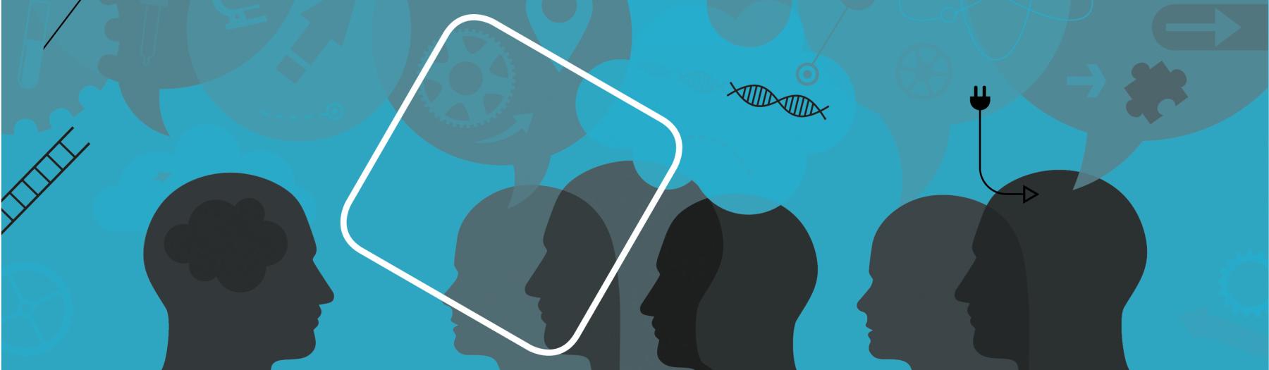 Das Bild zeigt Köpfe in blau