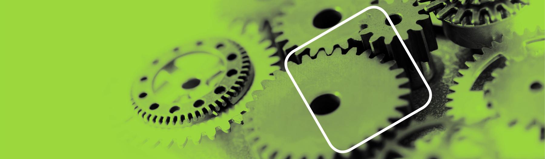 Das Bild zeigt Zahnräder in grün