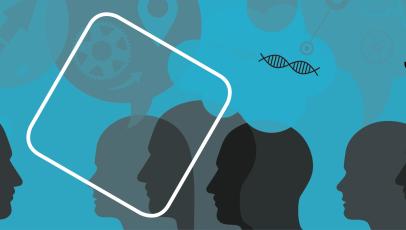 Das Bild zeigt Köpfe in blau